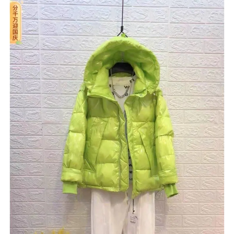 Glossy Leave-in Down Cotton Clothes Women's Winter New Korean Version Hooded Loose Short Fashion Versatile Cotton-padded Clothes