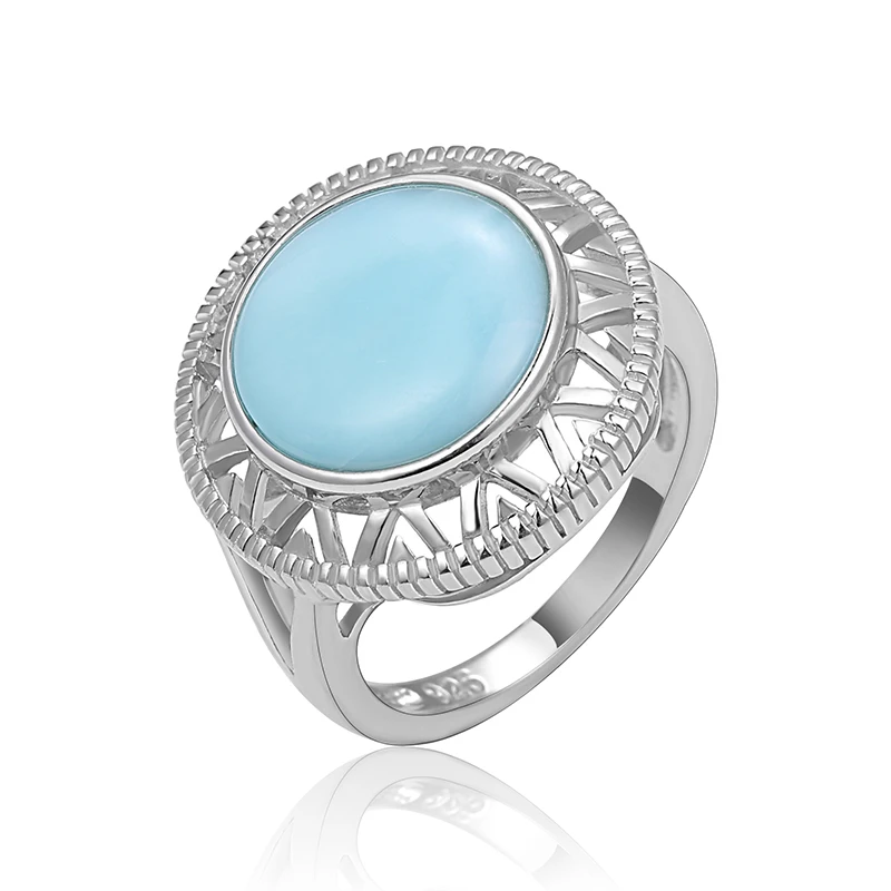 XYOP 925 Silver Gift Natural Blue Larimar Round Personality Ring, Europe And The United States Popular Wedding Jewelry Temperam