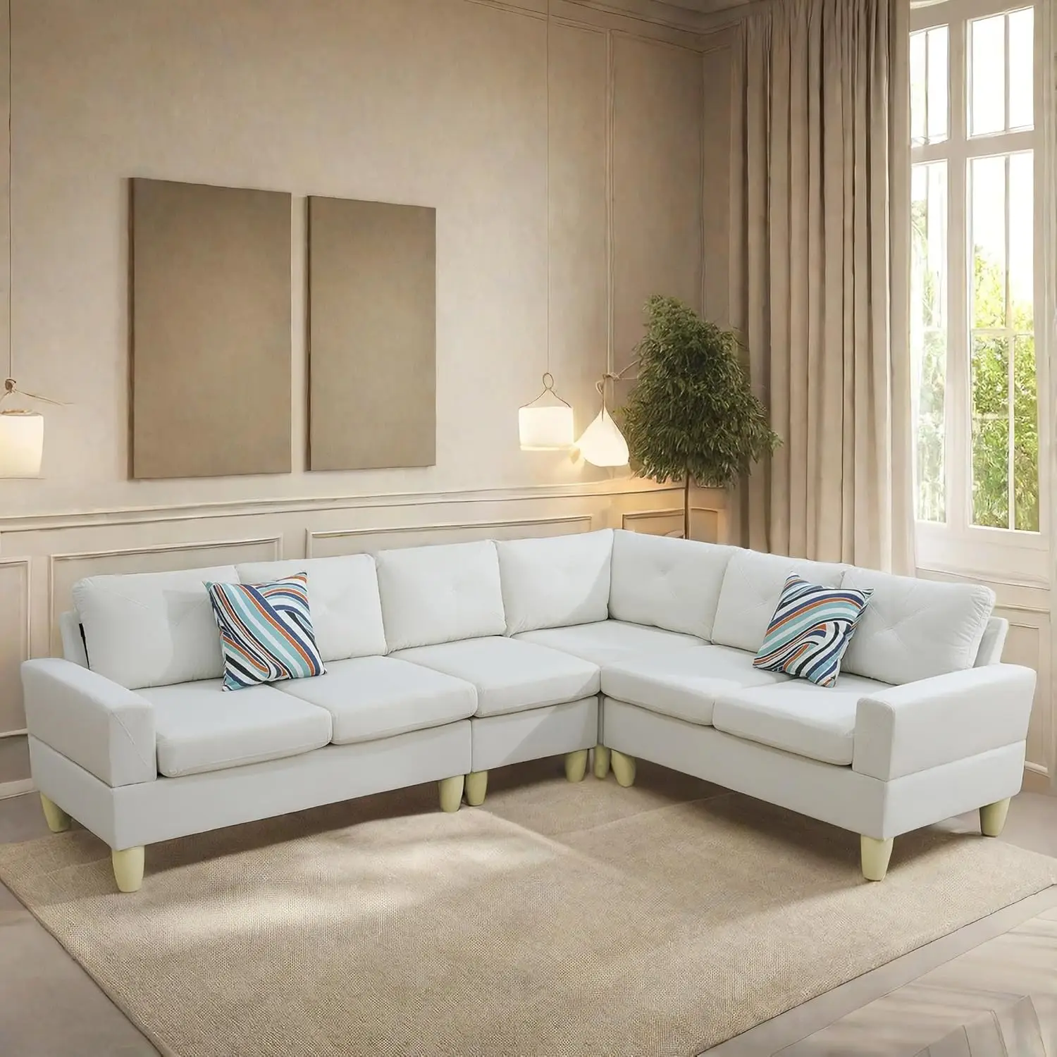 L Shaped Sofa Modern Sectional Couches For Living Room, Bedroom, Office, White-Combination Pack, Mzx-Vc-F22303