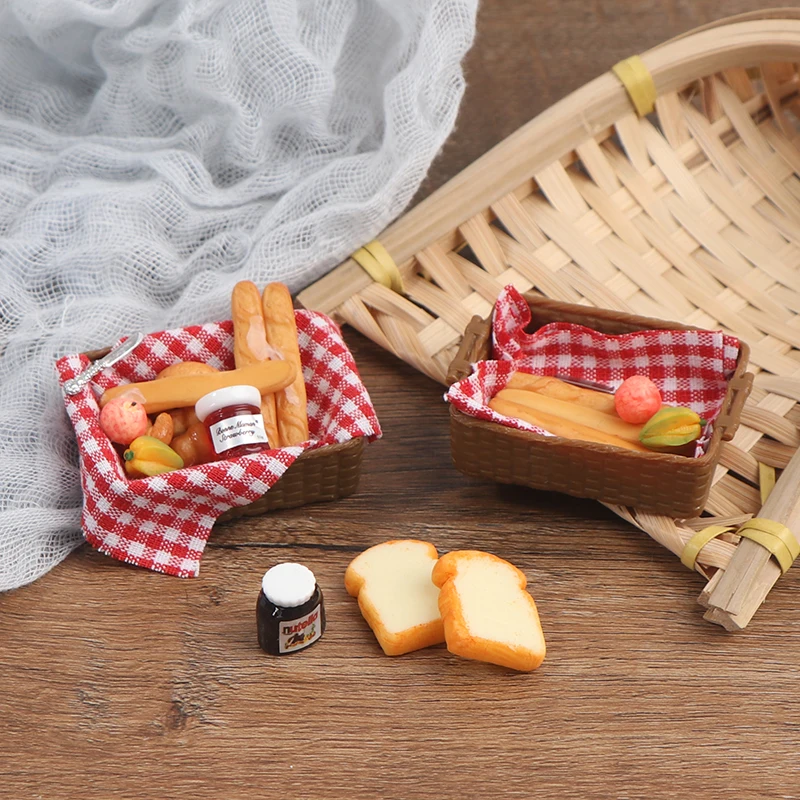 Cesta de pan en miniatura para casa de muñecas, modelo de cocina de simulación, accesorios de comida para decoración de casa de muñecas, juguetes de juego de simulación para niños