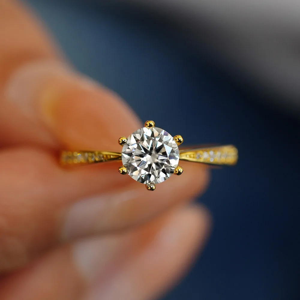 خواتم خطوبة مويسانيتي للنساء، خواتم وعد من الفضة الإسترليني عيار 925 مع مطلية بالذهب الأصفر عيار 14 قيراط، لون D VVS1 خاتم زفاف