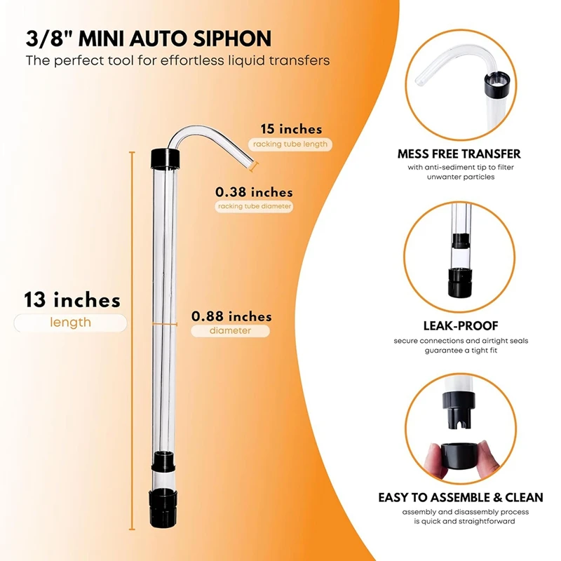 3/8In Auto Siphon Set With Clamp 6.5' Ft Hose Bottling Siphoning Set With Food Grade Free Plastic Tubing For Beer