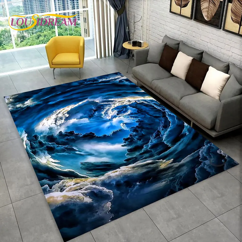 3D Natural ,Tornado, Cloud Twister Area Rug Large,Carpet Rug for Living Room Bedroom Sofa Doormat Decoration, Non-slip Floor Mat