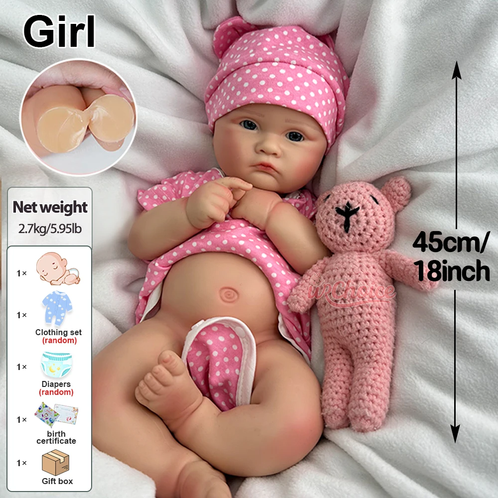 18 بوصة كاملة ناعمة الجسم واقعية السيليكون ولد من جديد طفل فتاة الأوردة المرئية فتح فم دمية للإعلان والتصوير الفوتوغرافي للمنتجات
