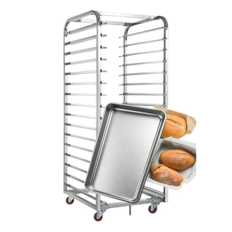 Stainless Steel Rotary Oven Baking Cart Durable Bakery Trolley Baking Cooling Rack Cart Sheet Pan Bun
