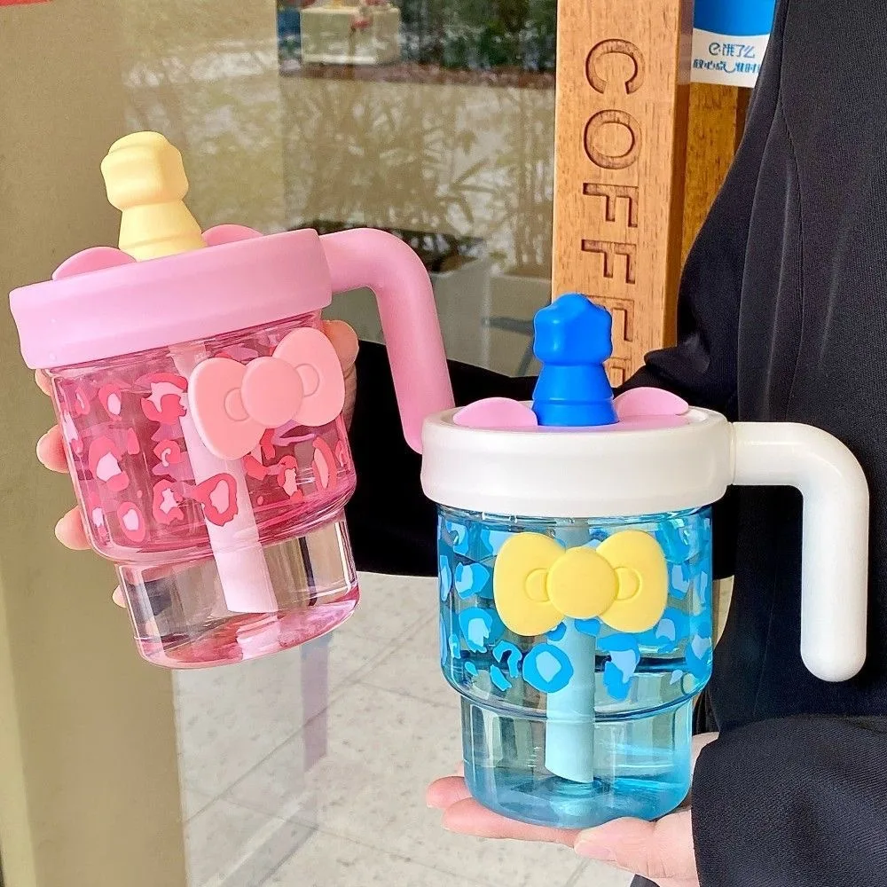 

Cute Leopard Print Water Bottle With Straw Large Plastic Bubble Tea Juice Bottle Portable Sport Travel Gym Tumbler BPA Free Gift