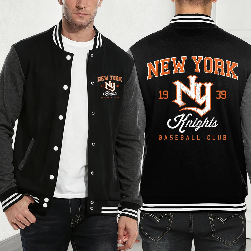 

New York Baseball Club Prints Coats Mens Winter Fleece Warm Loose Jackets Casual Street Pocket Tops Basics Sport Men'S Clothes