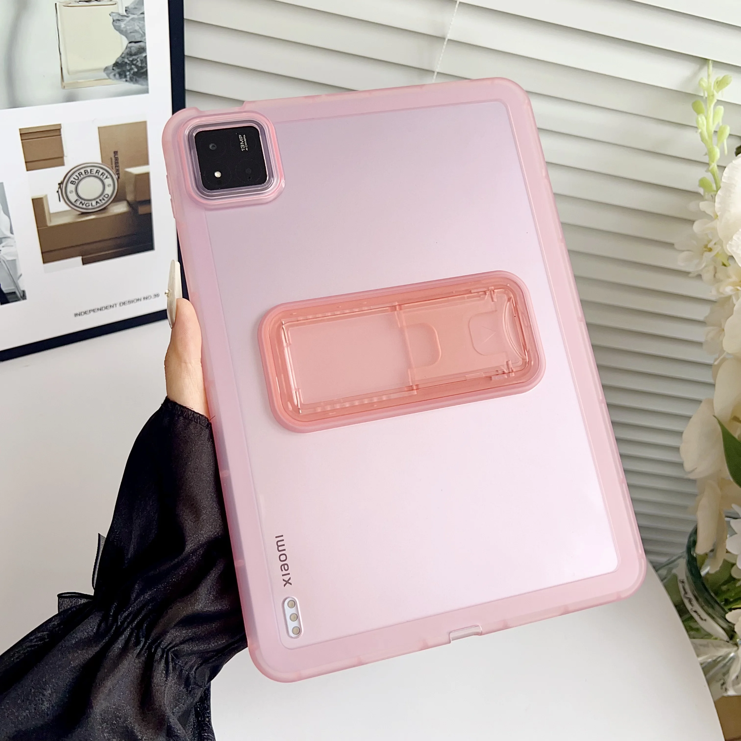 Translucent Matte Tablet Case with Built-in Kickstand, Shockproof TPU Bumper Protective Cover for Xiaomi Pad 5 6 6S 7 8 Pro