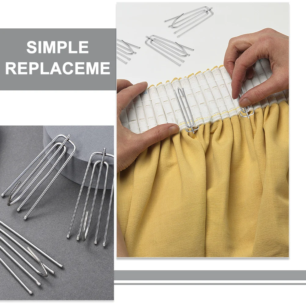 

50Pcs Stainless Steel Curtain Hooks Pleated Drapery Hooks 4-Prong Stable Rustproof Replacement for Curtains Window Shower