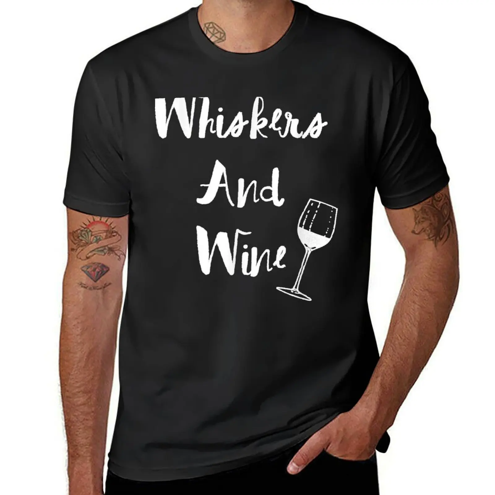 Cat Dog Whiskers Lover Mother And Wine Drinker T-Shirt oversized vintage clothes boys whites quick-drying mens t shirts