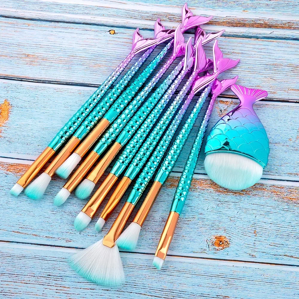 10/11pcs Makeup Brushes Kit maquiagem maquillaje New Mermaid Foundation Eyebrow Eyeliner Cosmetic makeup Brushes