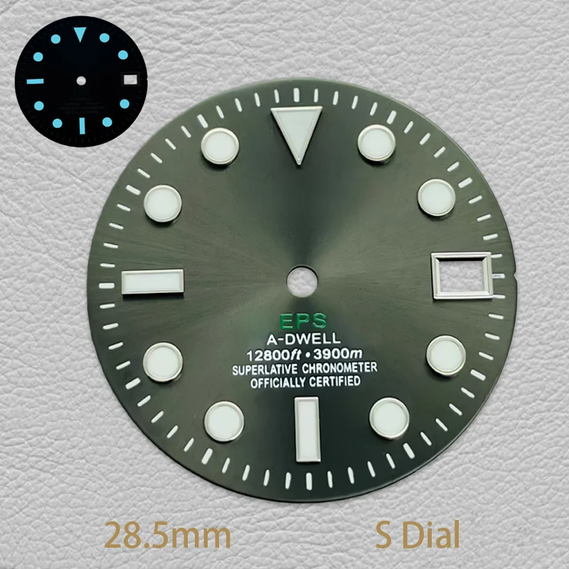 قرص ساعة غوص متدرج بشعار S مقاس 28.5 مم، مضيئة خضراء، مناسبة لحركات NH35/NH36، ملحق تعديل الساعة #3