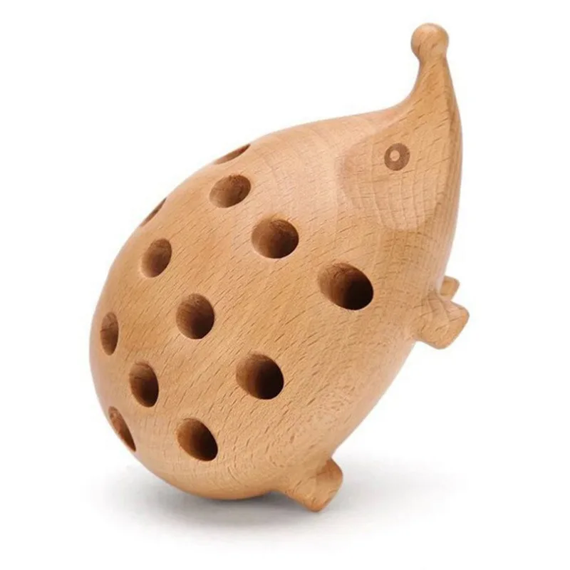 Handicraft Study Solid Wood Carving Pen Holder Gift 24 Color Pen Hedgehog Decoration