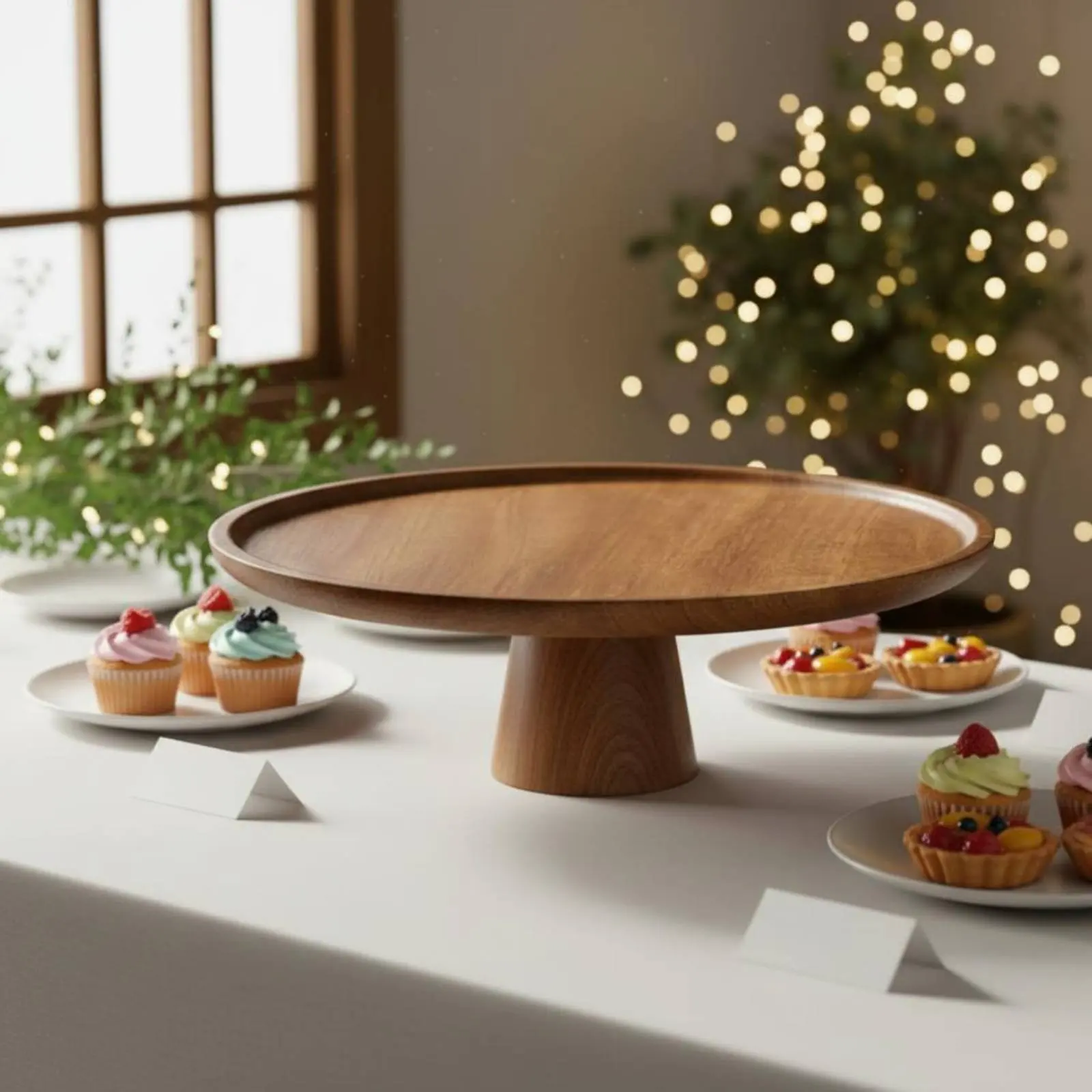 Chinese Design Cake Display Stand Elevated Design Wooden Pedestal Plate Pie Serving Tray Food Safe Surface Decor for Weddings
