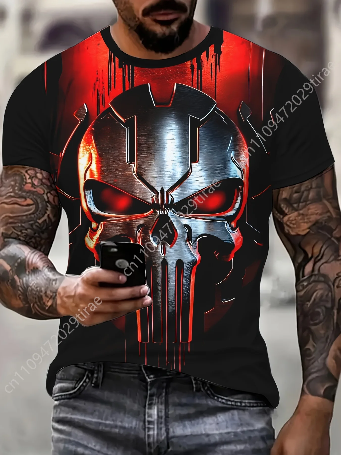 

Marvel Punisher Men's T-Shirt Graphic Tee Funny Slogan Letter Round Neck 3D Print Superhero T Shirt Cosplay