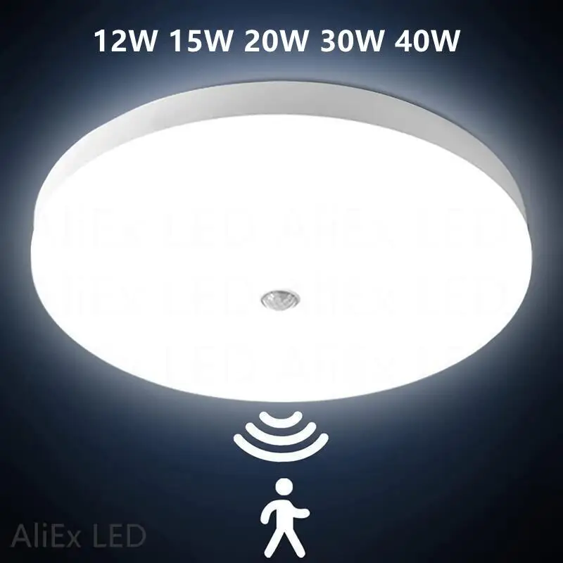 Luz de techo Led con Sensor de movimiento, lámpara de pared con Panel de luz nocturna PIR de 12W, 15W, 20W, 30W, 40W, 85-265V para el hogar y el