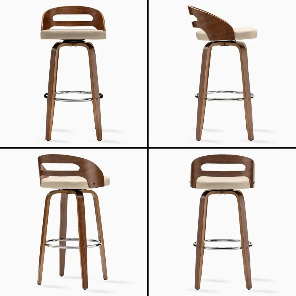 Chaises de Bar en Bois avec Siège Souple à Coussin, Accessoire de 24.6 Pouces, à Dossier Bas, à Comcussion, Lot de 2