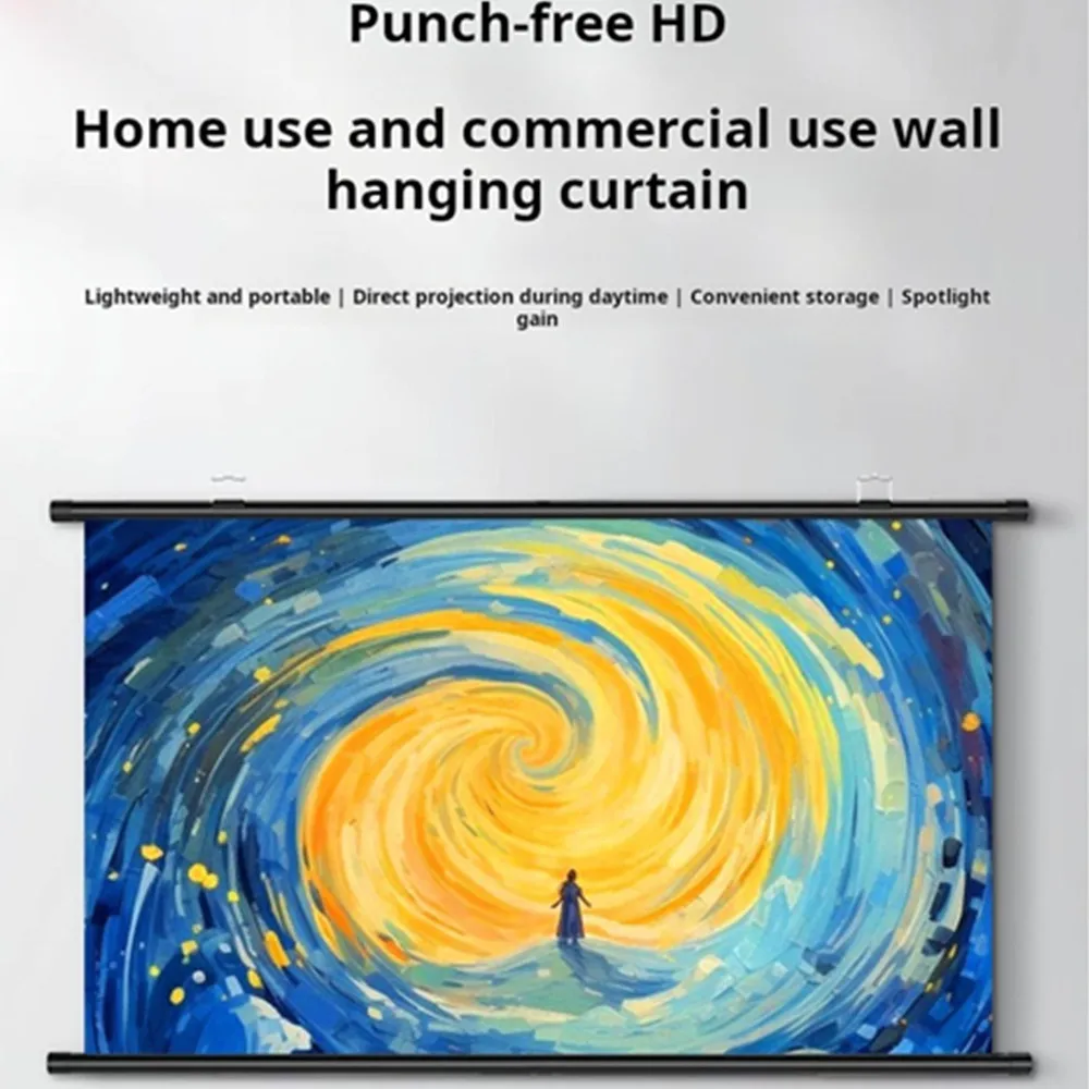 شاشة عرض XIAOHUI مقاس 120 بوصة 16:9، نوع غير مثقوب مثبت على الحائط، شاشة عرض منزلية مضادة للضوء