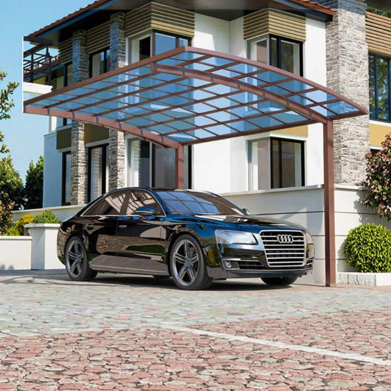 Modern Villa Courtyard Carport  Aluminum Alloy Frame  All-weather Vehicle Parking and Custom-made Outdoor Parking Shed.