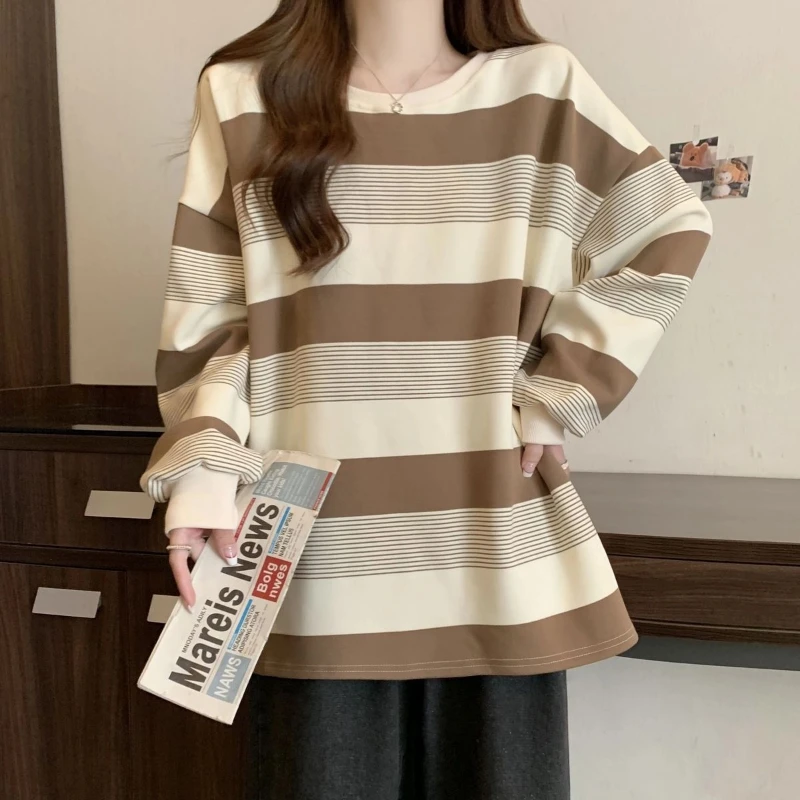 Vintage Striped Thin Hoodies Sweatshirts Spring Autumn Long Sleeve Loose Lazy Style Pullovers Top Casual Fashion Women Clothing