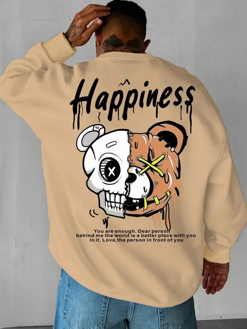 يتميز القلنسوة الرجالية الجديدة ذات الرقبة المستديرة لربيع وخريف 2025 بطباعة دب ثلاثية الأبعاد غير رسمية ومريحة في الشارع