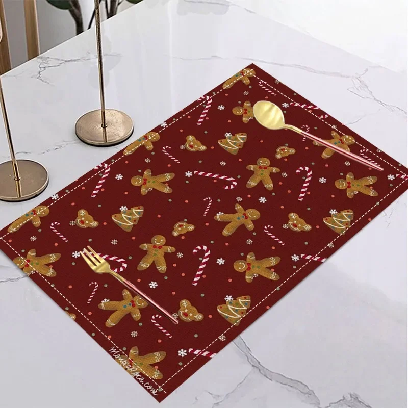 Black Christmas Gingerbread Man Placemats Holiday Table Home Kitchens Christmas Halloween Thanksgiving and New Year Decorations
