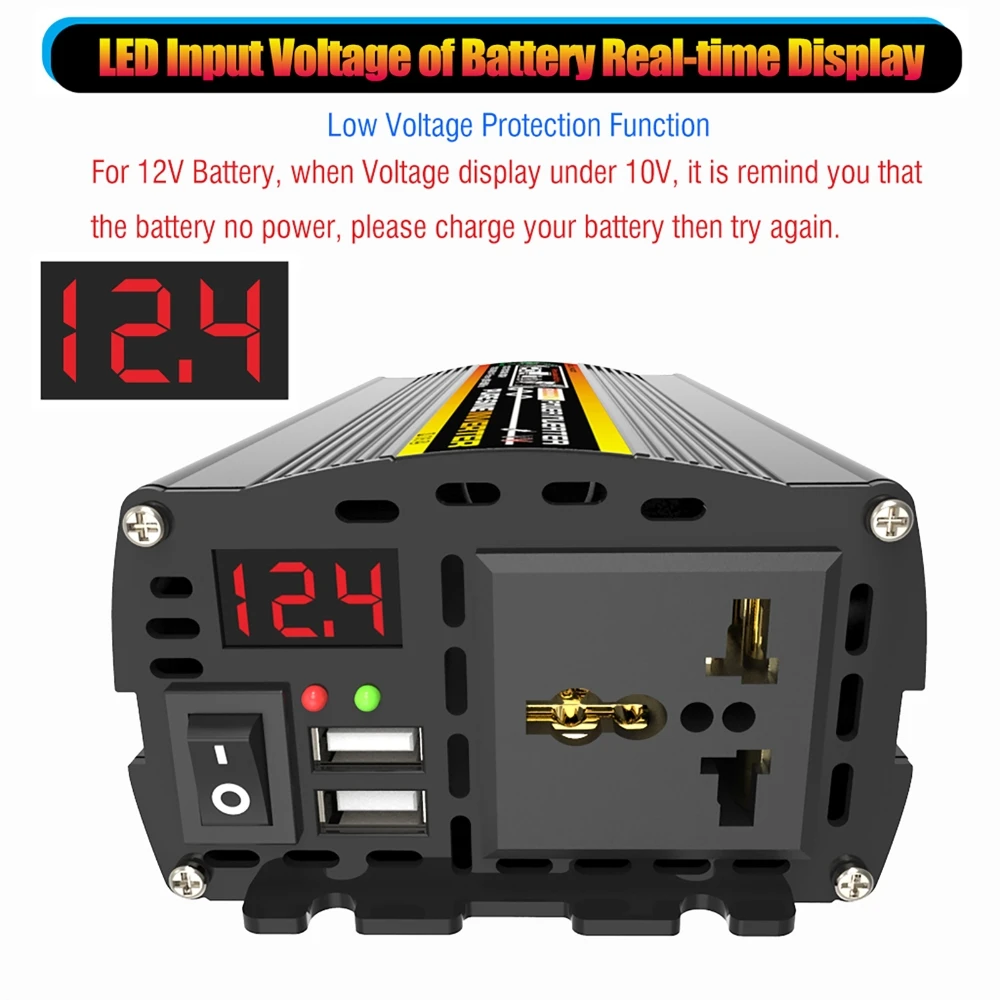 3000W Universal Car Power Inverter Pure Sine Wave 12V to 110V / 220V Off Grid Voltage Transformer Multi-Sockets Converter