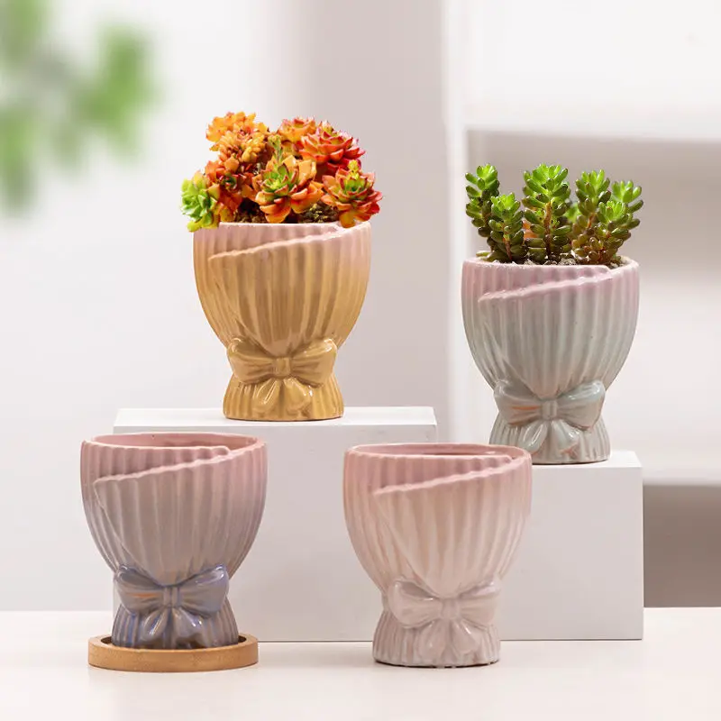 Succulent Flower Pot Ceramic Household Celebrity Creative High Value Ins Wind Old Pile Meat Pot Desktop Green Plant Planting Pot