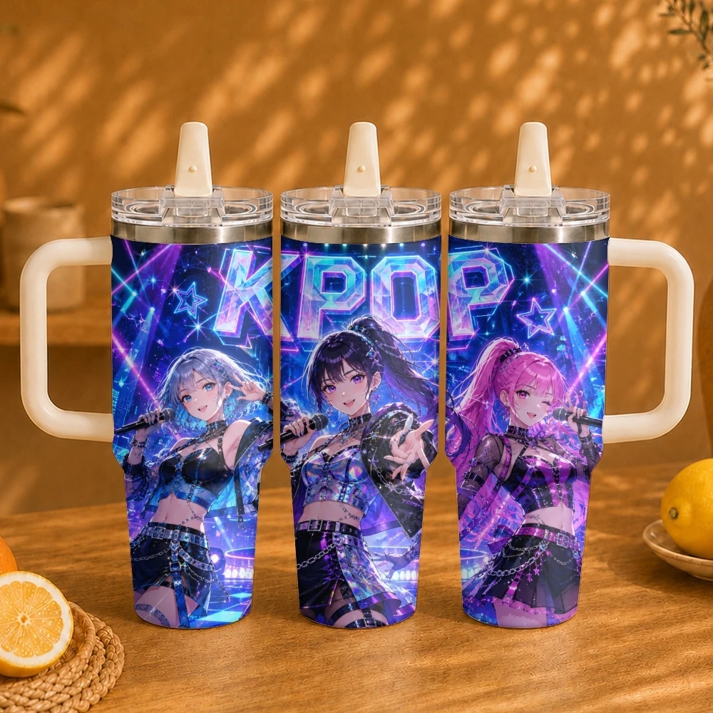 Anime K-pop girl band Vacuum Flasks 40oz Vacuum Insulated Travel Mug - Stainless Steel Straw Cup Lid