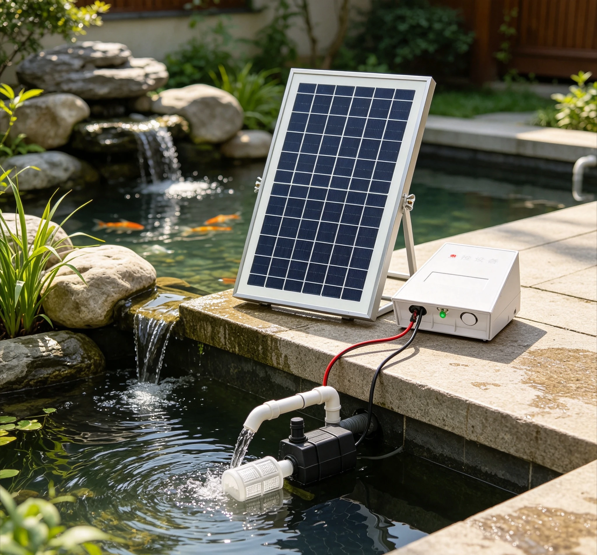 Solar Powered Submersible Compact Portable Water Circulator with Battery Storage for Outdoor Fish Pond and Aquarium Filtration