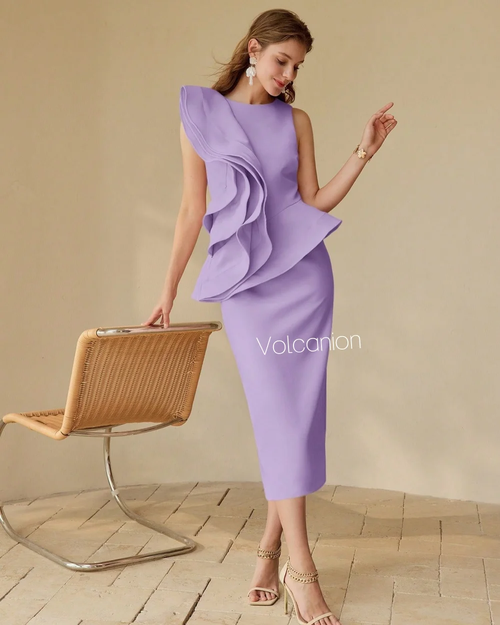 Jersey personalizado plissado em linha reta o-pescoço midi vestidos sob medida ocasião noite elegante simples de alta qualidade