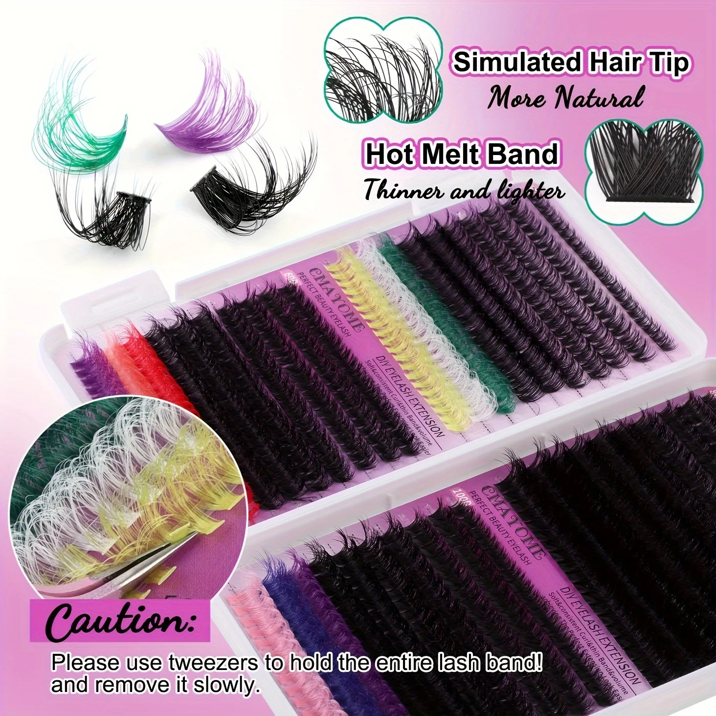 780pcs DIY eyelash bundle kit - color blend, D-roll adhesive and sealed independent eyelashes, brush and tweezers