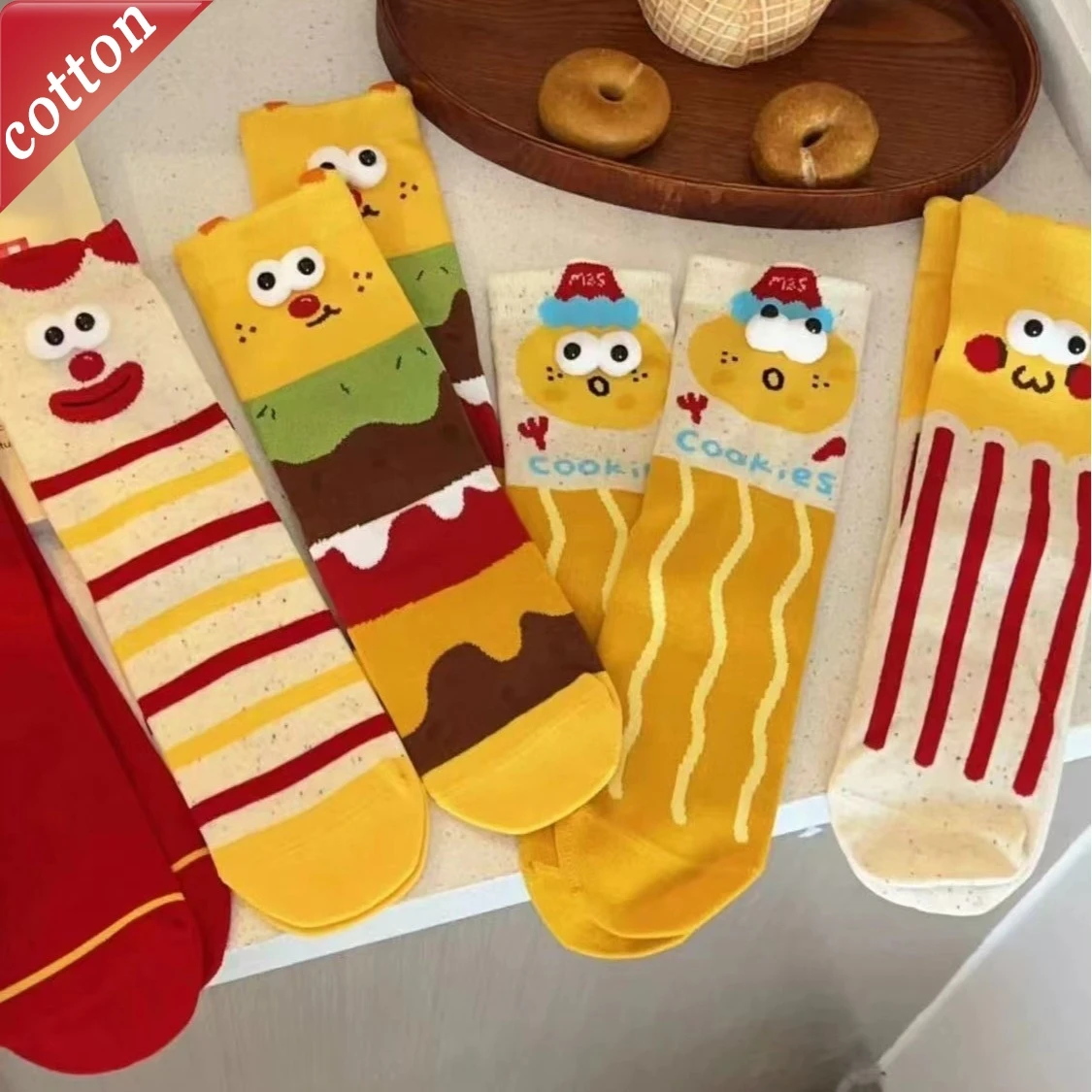 5 Pairs Unisex Funny Socks Set Cartoon 3d Big Eyes Cute Sweet Kawaii Mid Socks Comfortable Breathable High Quality Cotton Socks