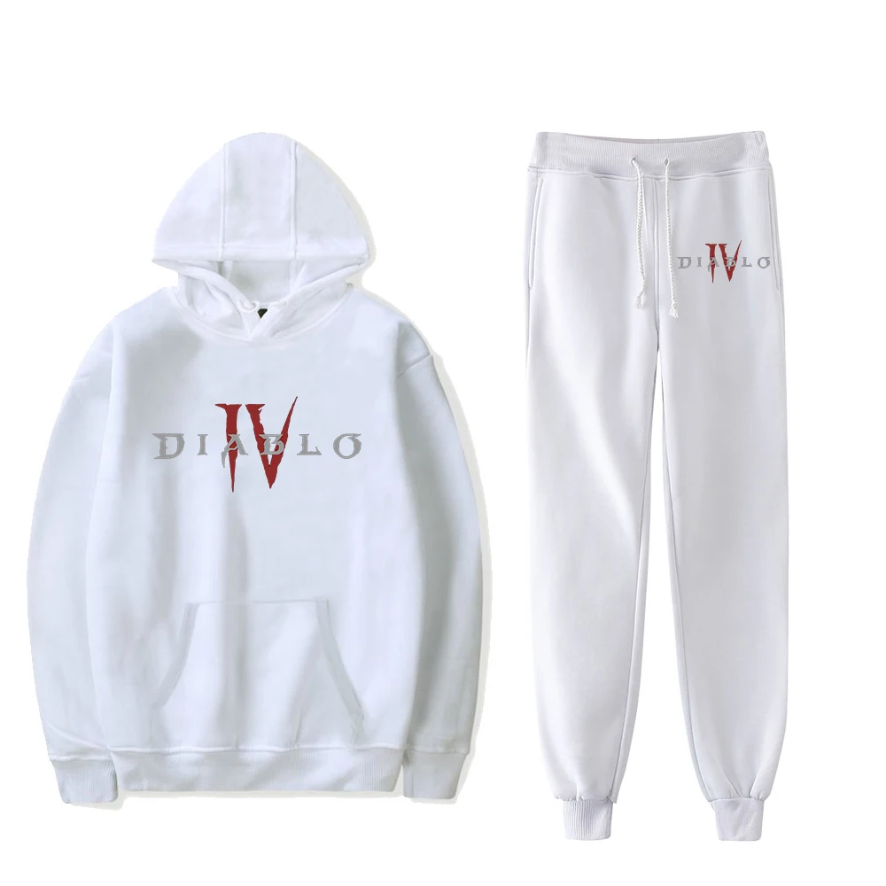 Diablo IV Core Logo Hoodie Jogger Pants Two Piece Set Sweatshirts+Sweatpants 2023 New Game Harajuku Clothes Women Men's Set