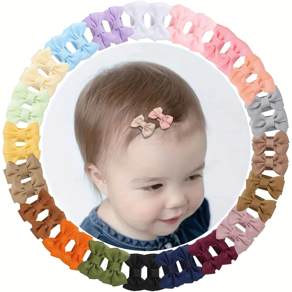 

40 шт., маленькие бантики для волос для маленьких девочек, зажимы 1,2 дюйма, зажимы для ленты из репсовой ленты для маленьких девочек-мини-бантики на полной подкладке, случайные 20 цветов