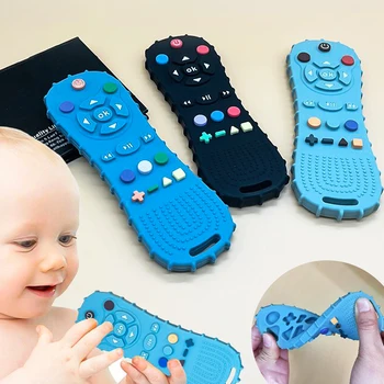 Juguete sensorial de silicona para bebés de 6 meses, simulación de TV, Control remoto, juguetes cómodos para bebés, palo Teaser de grado alimenticio para niños