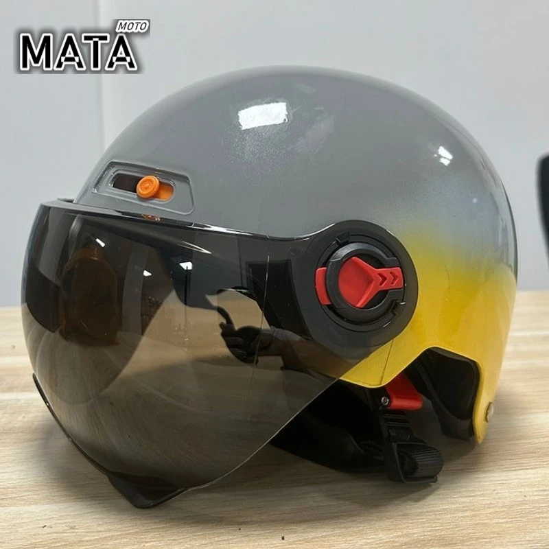 

Motorcycle Helmet Woman Electric Motor Car Scooter Bike Open Face Half Helmet Anti Safety Hat Bicycle Cap with Goggles