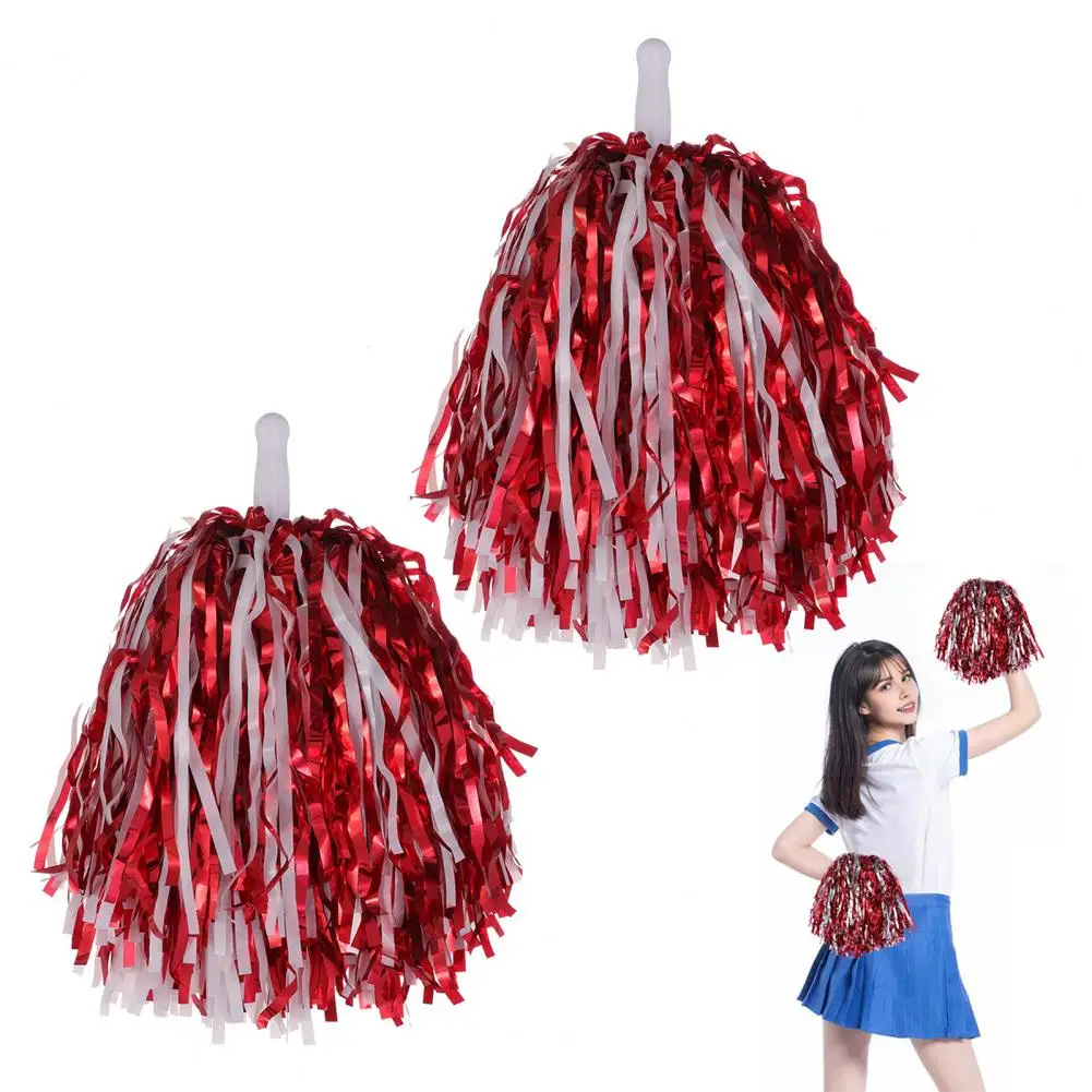 

2Pcs Cheerleader Pom Poms Metallic Foil Cheerleader Pom Poms for Sports Competitions Celebrations Hand Flowers with Handle