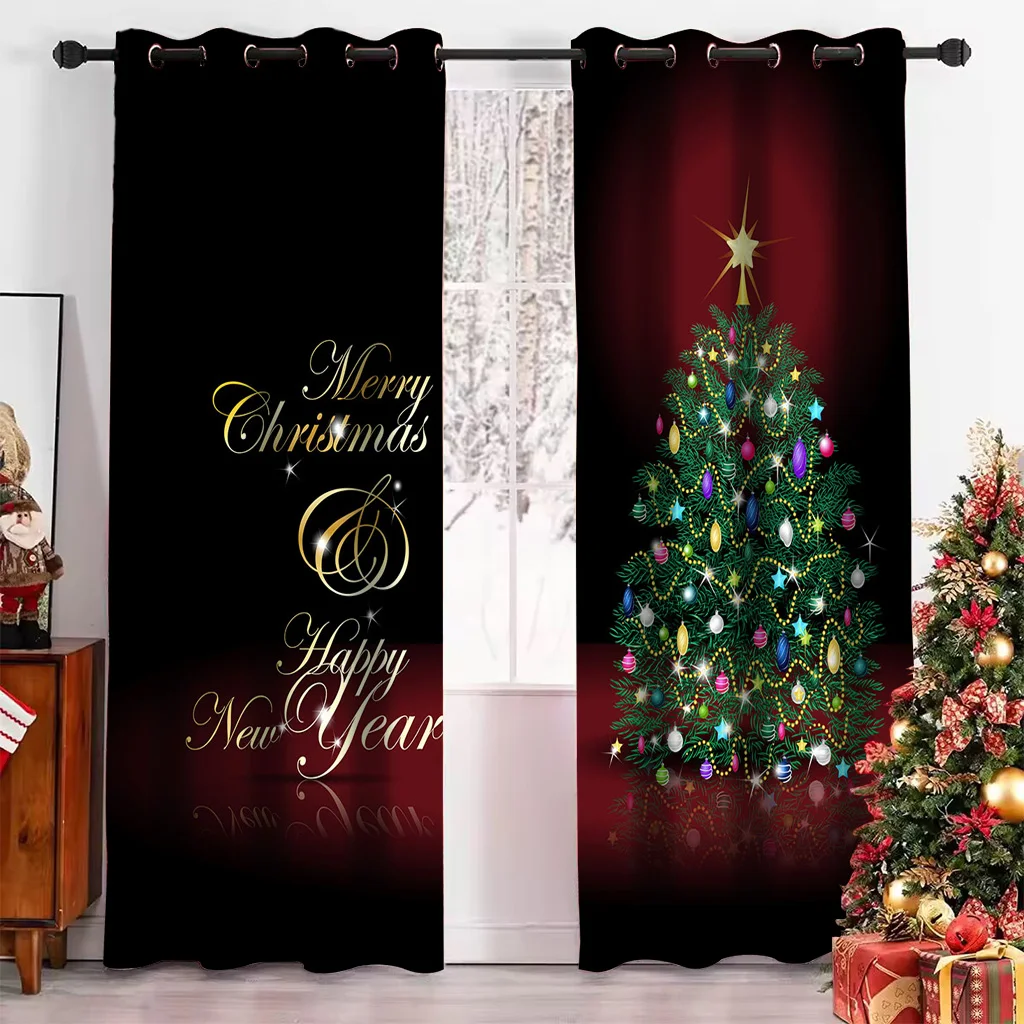 

Christmas Decoration Red Background Holiday Curtains For Living Room Window Curtain For Bedroom Modern Interior Home Decoration