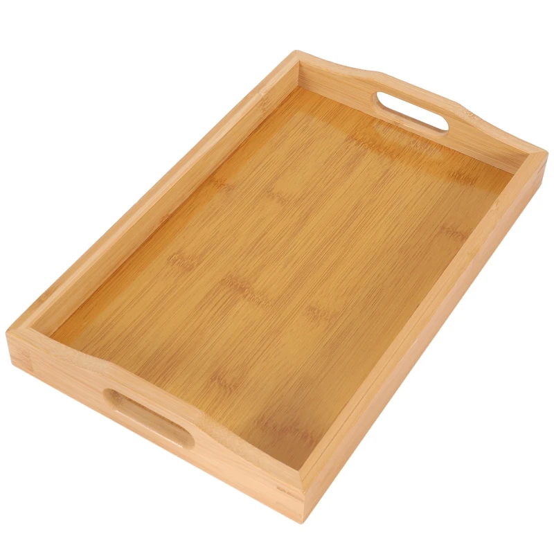 Serving Tray Bamboo - Wooden Tray With Handles - Great For Dinner Trays, Tea Tray, Bar Tray, Breakfast Tray, Or Any Food Tray