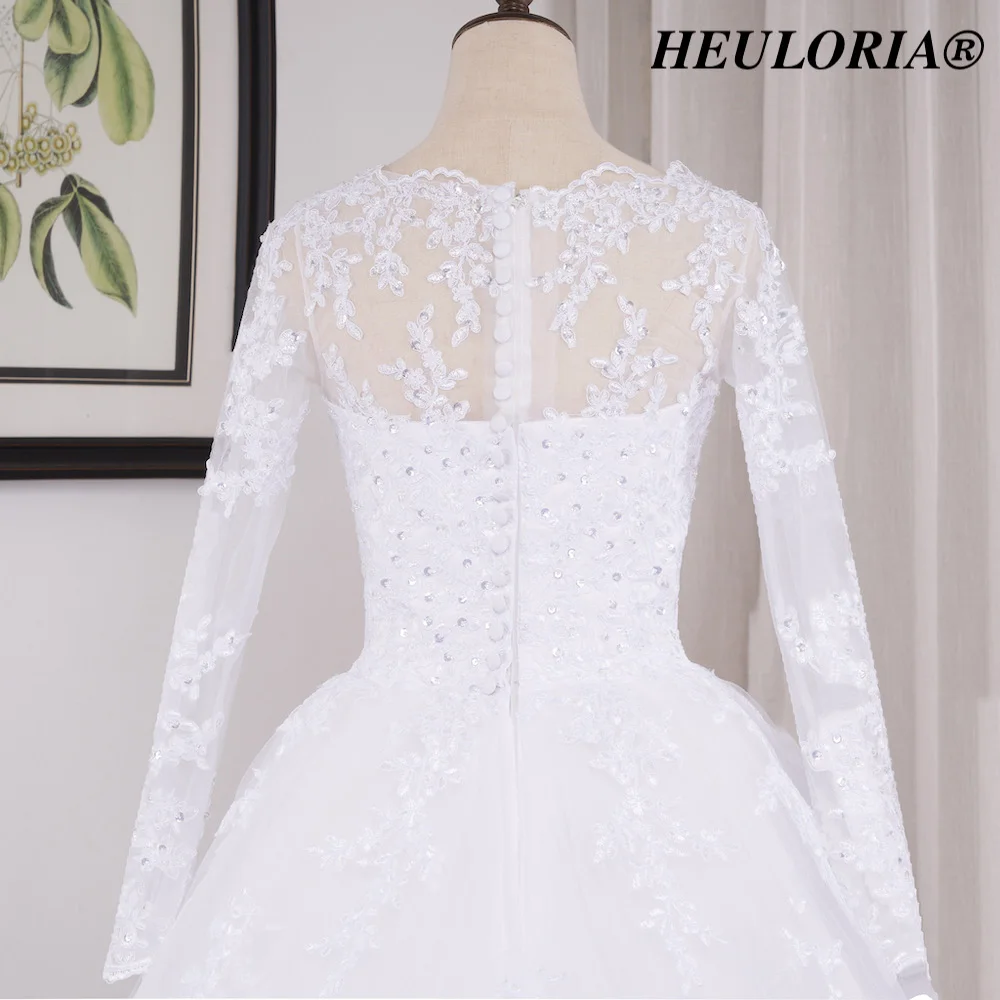 HEULORIA Princess Ball Gown Wedding Dress long sleeve bride dress O neck plus size robe de mariee Lace beading Bridal Gown