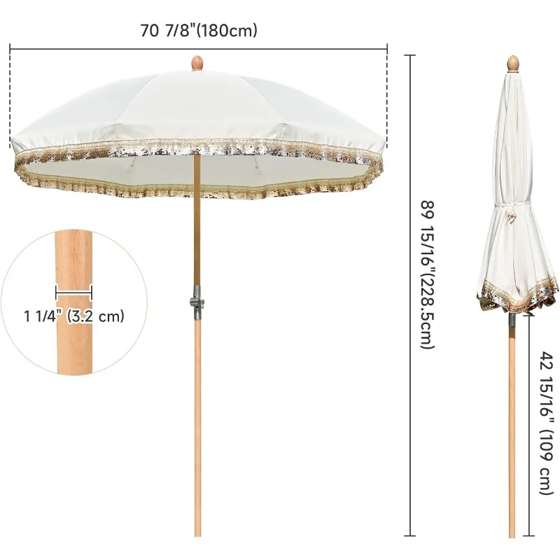 Palm Springs-Frange de parapluie Boho avec sac de transport et housse, bois vintage, événement, extérieur, jardin, terrasse de cour, Jazz Age