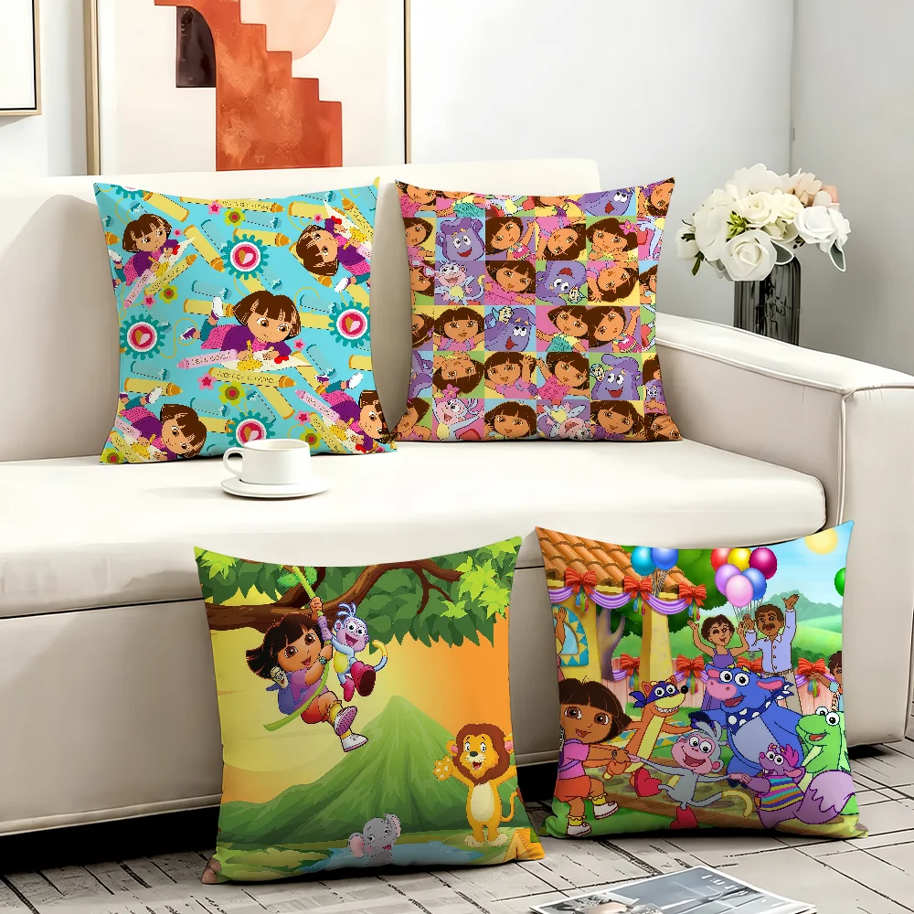 Cartoon cushion cover Anti-dustmite Sofa Cushion Decorative Office Cover Lounge Area Indoor & Outdoor Use Dora the E-Explorer