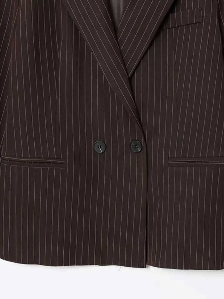 سترة نسائية مخططة كبيرة الحجم بنمط المال القديم وأكمام طويلة وجيوب أمامية أنيقة كبيرة الحجم ملابس خارجية نسائية #4