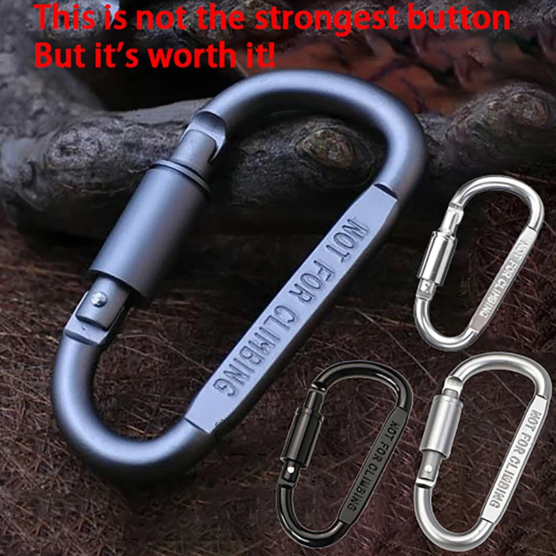 1pc Tactical D Keychain Shape Hook Buckle Clip Climbing Carabiner Hanging Fit Outdoor Silver Camping Survival Edc Tools