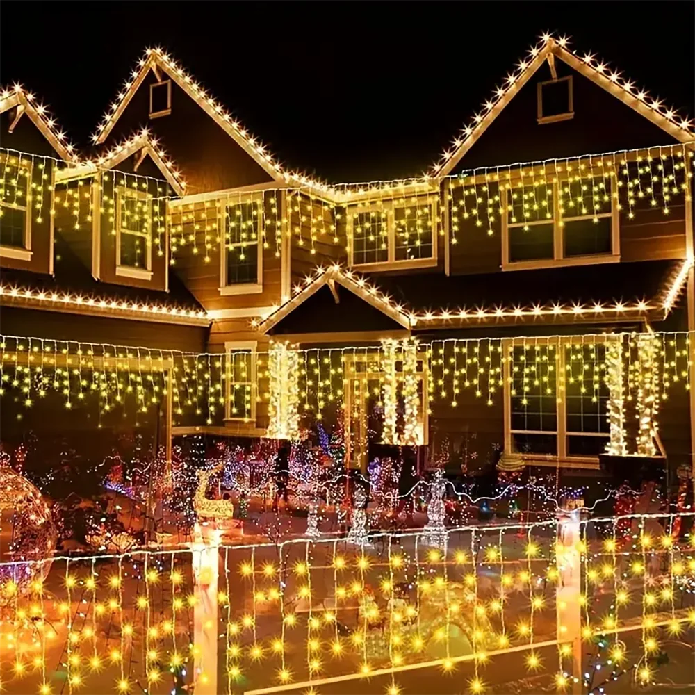 7.5M 160LED Outdoor Solar Light String Waterproof Solar Icicle Light Eaves Decor Curtain Light Christmas Decor Garden Garlands