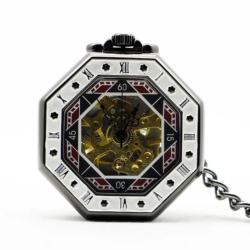 

Unisex Charm Antique Vintage Chinese Style Hexagon Hexagram Mechanical Pocket Watch Steampunk Necklace Chain Reloj De Bolsillo