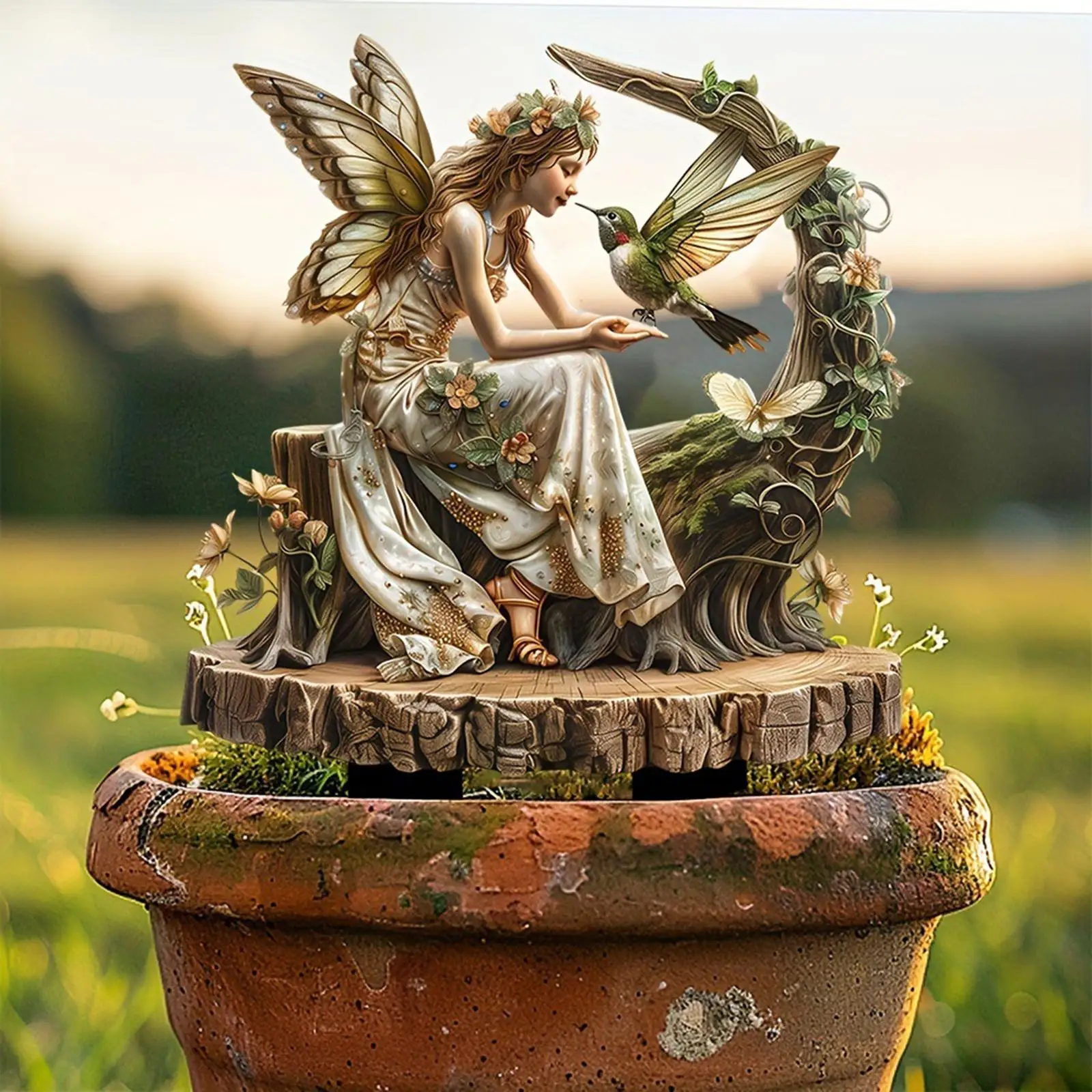 Fairy Decorative Garden Stake 2D Flower Pot Decor Acrylic Sign Yard Art Decor for Outside Bonsai Indoor Outdoor Yard Pathway