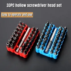 33Pcs Solid/Hollow Security Bit Set with Extension Bit Holder Torx Hex Tamper Star Screwdriver Bits Set Quick Release Bit Holder