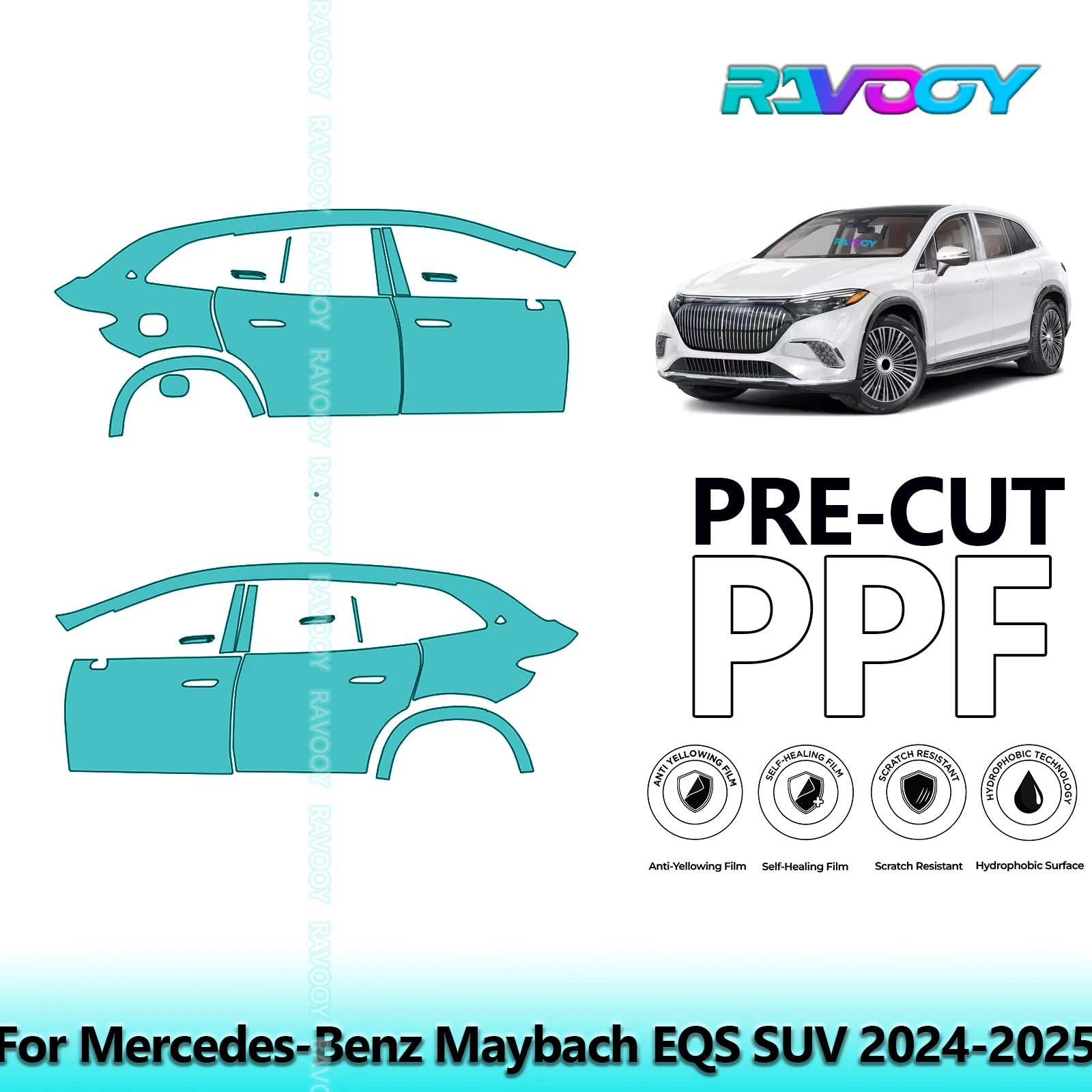 

For Mercedes-Benz Maybach EQS SUV 2024-2025 8.5mil Clear Matte Pre-Cut PPF Door & A/B Pillar Kit TPU Paint Protection Film Set